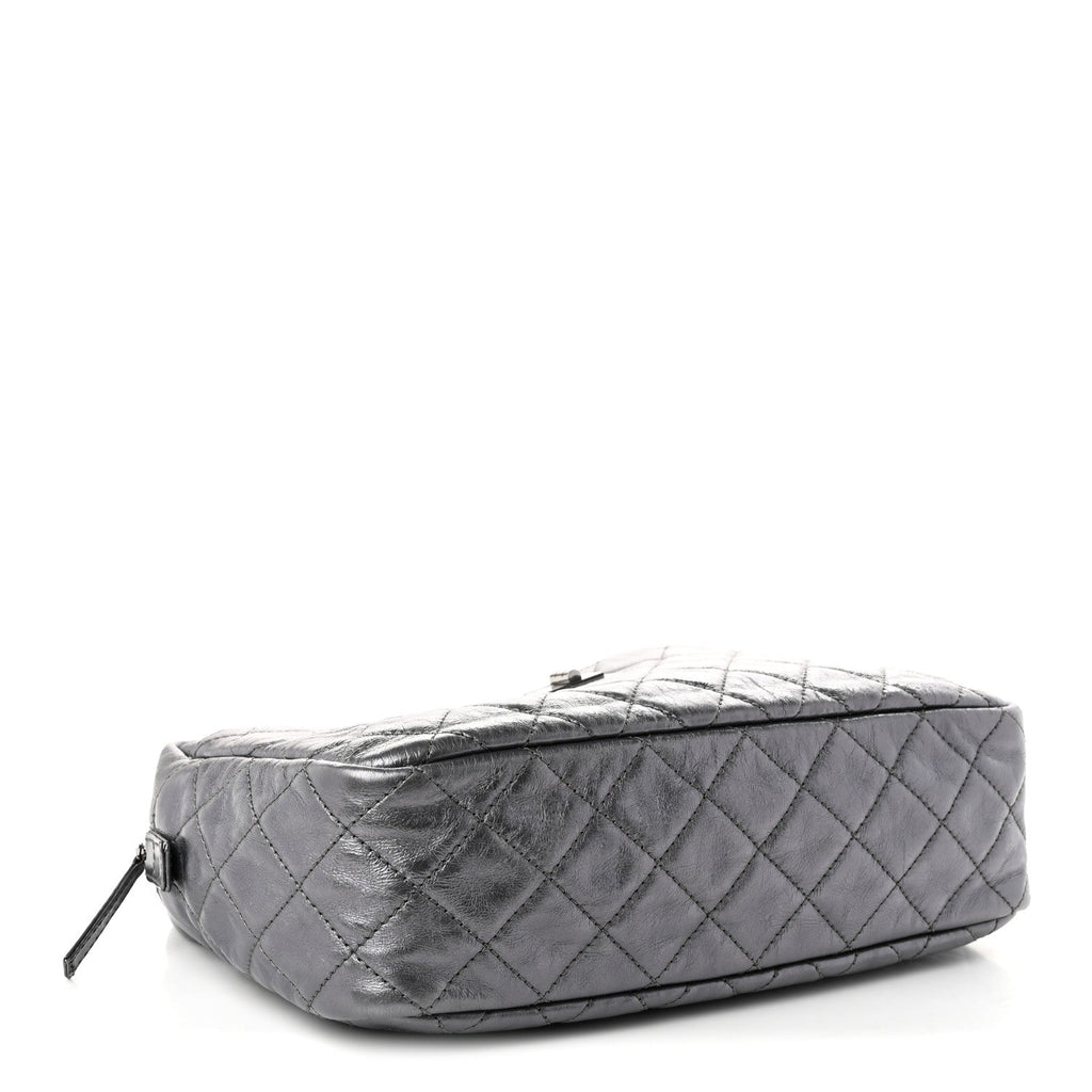Chanel Metallic Aged Calfskin Quilted Medium Reissue Camera Case Dark Silver