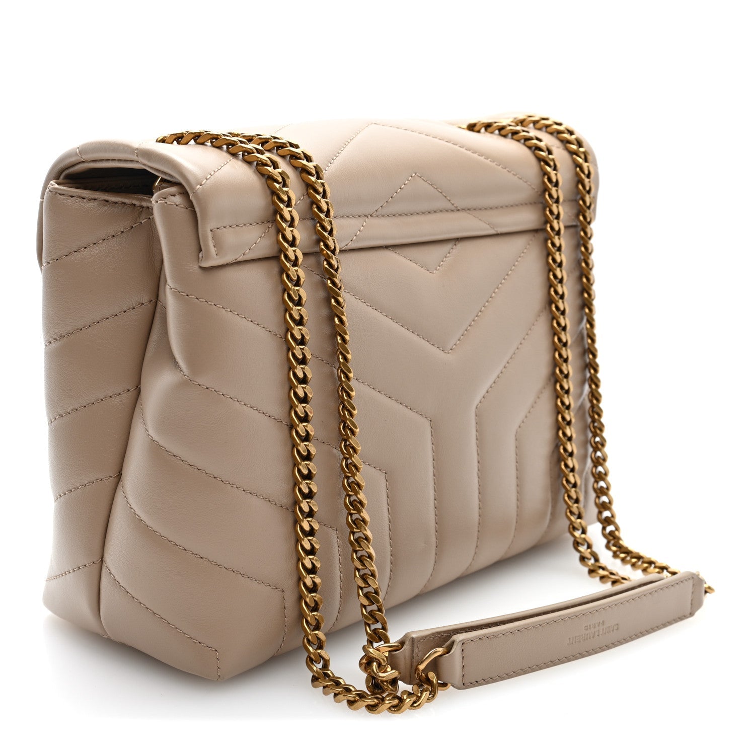 Saint Laurent Calfskin Y Quilted Monogram Small Loulou Chain Satchel Dark Beige