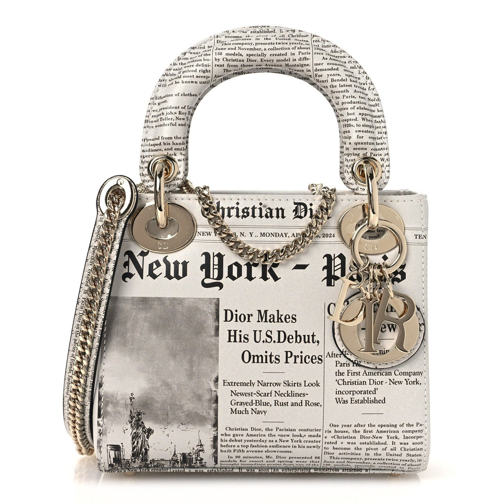 Dior Calfskin Newspaper Printed Mini Lady Dior Black White