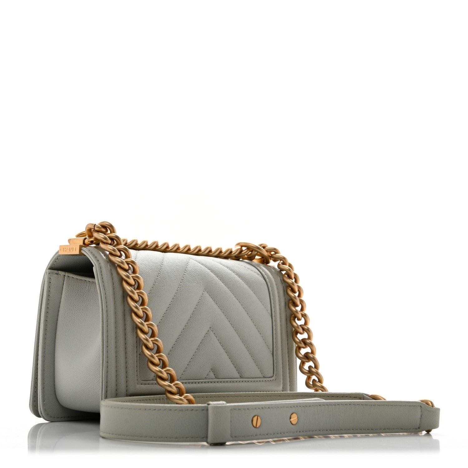 Chanel Caviar Chevron Quilted Small Boy Flap Light Grey