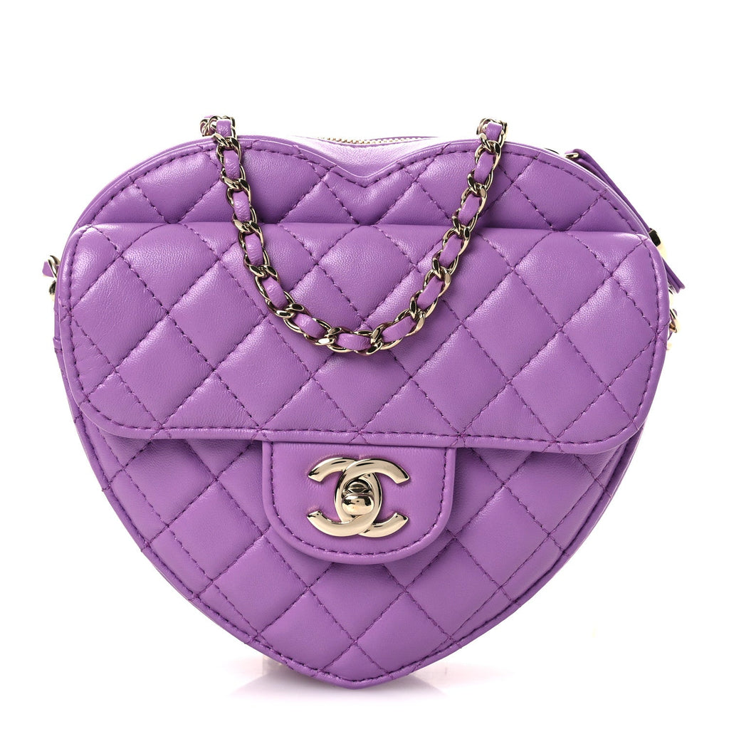Chanel Lambskin Quilted CC In Love Heart Bag Purple