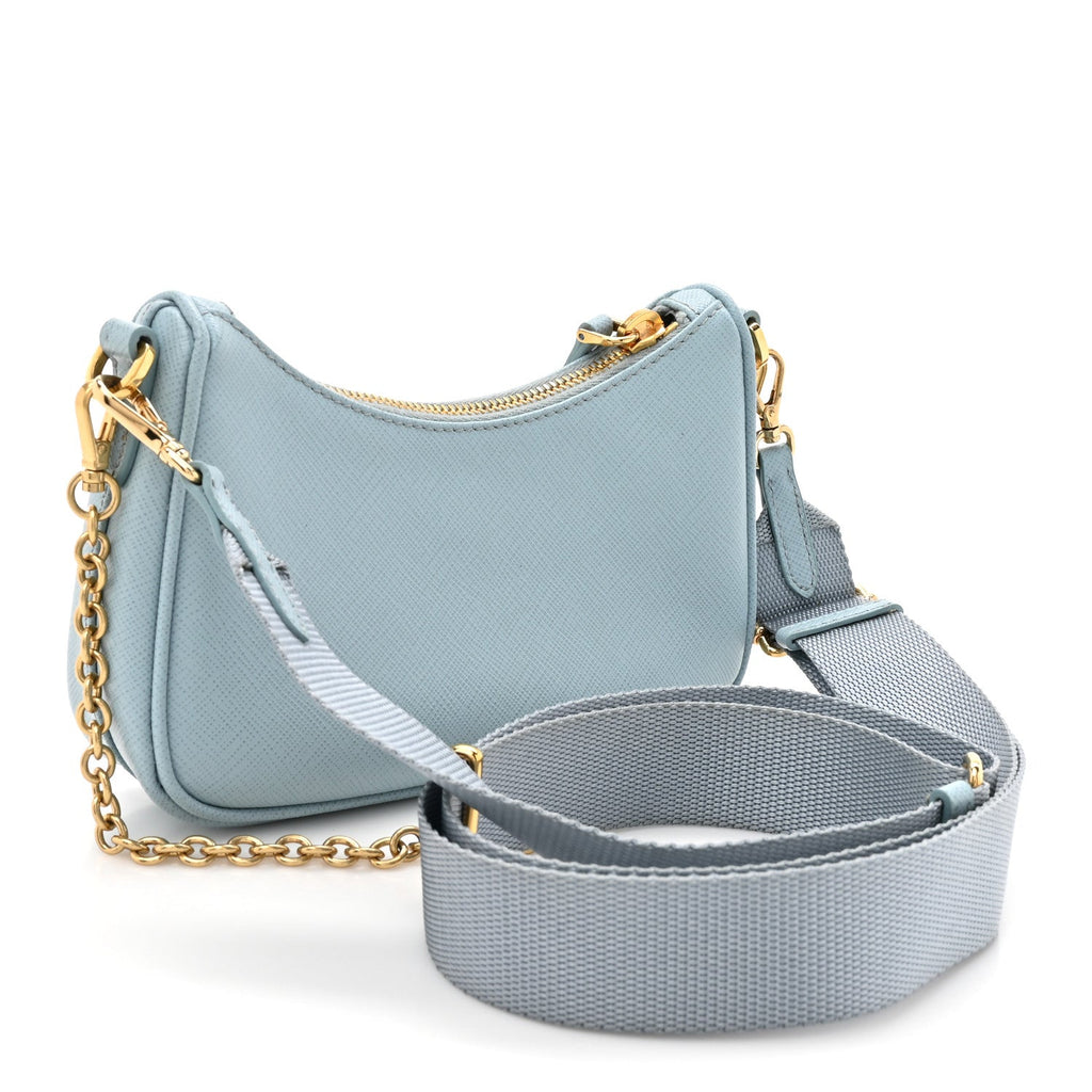 Prada Saffiano Lux Re-Edition 2005 Mini Shoulder Bag Celeste