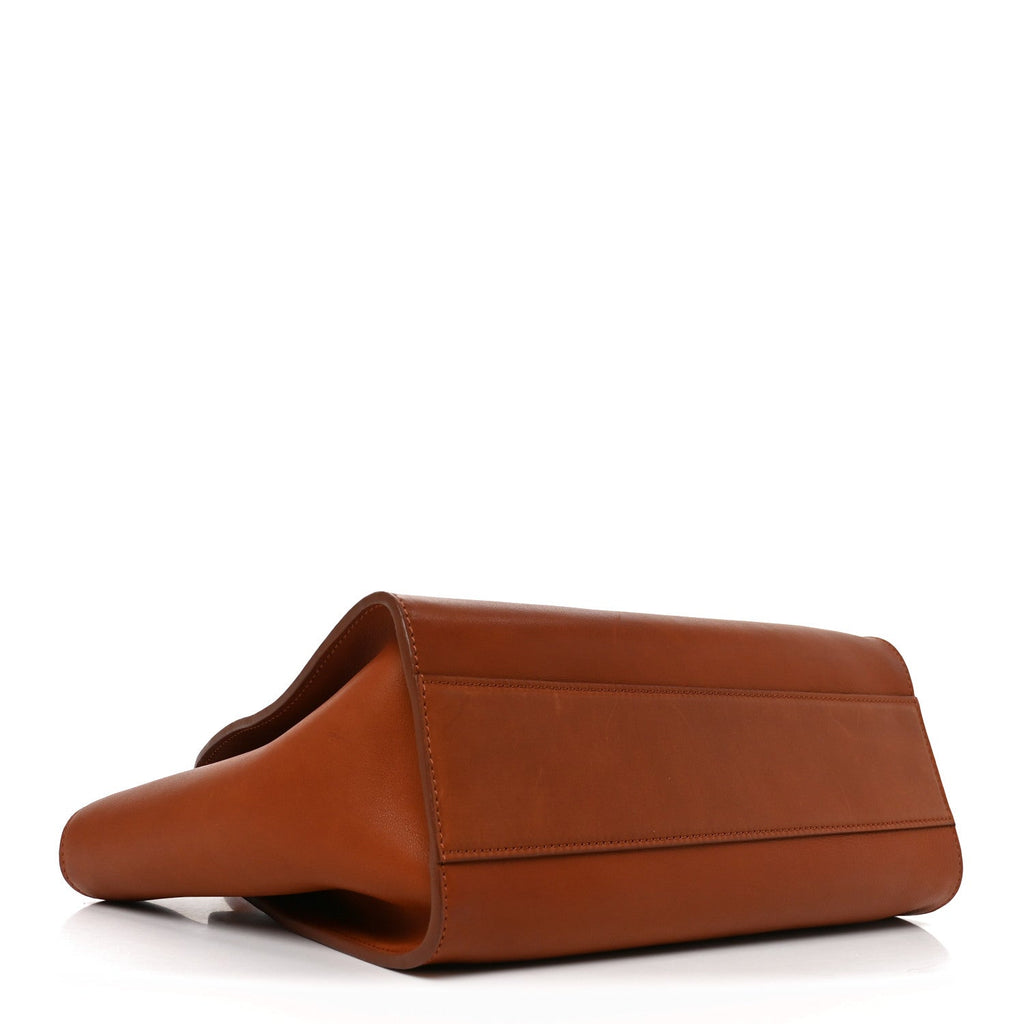 The Row Polished Saddle Calfskin Marlo 12 Tote Bag Acero