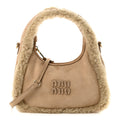 Miu Miu Suede Shearling Mini Wander Hobo Sabbia
