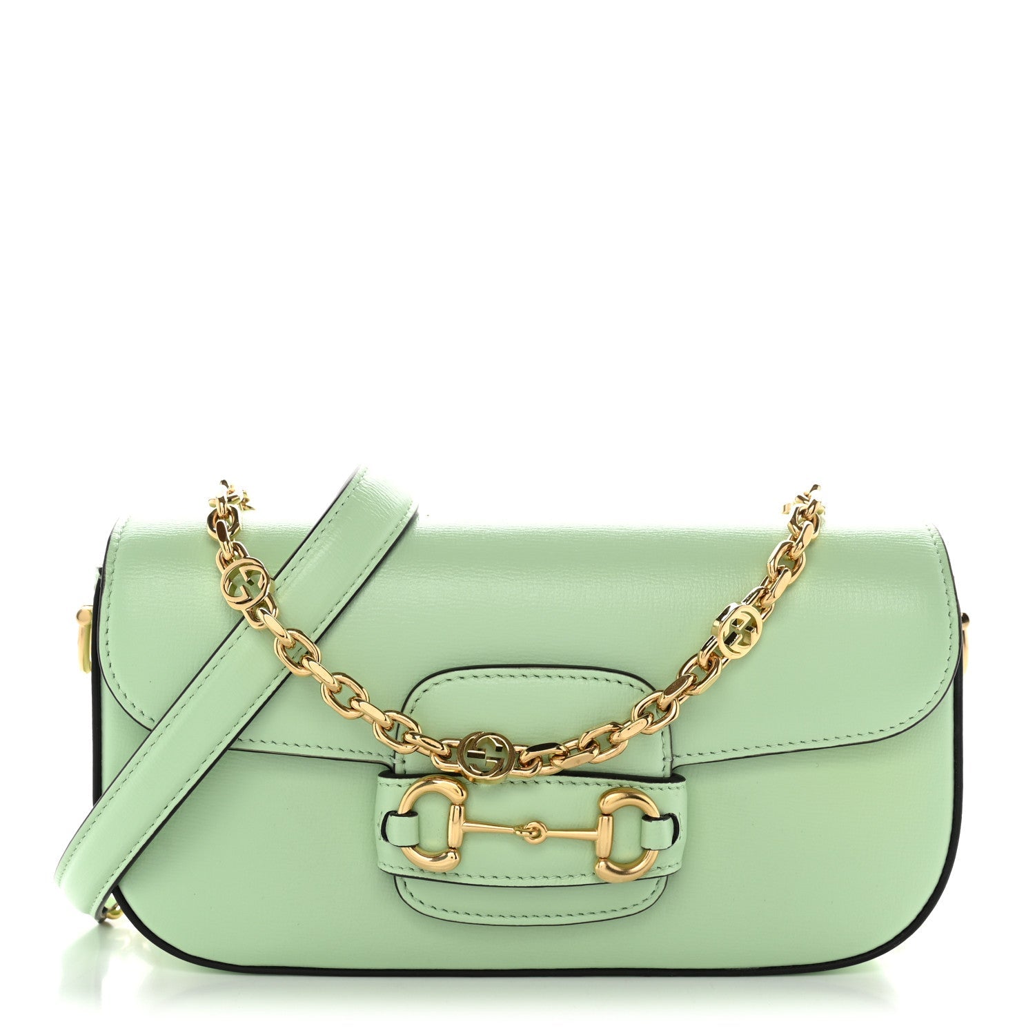 Gucci Azalea Calfskin Small Horsebit 1955 Chain Shoulder Bag Light Green