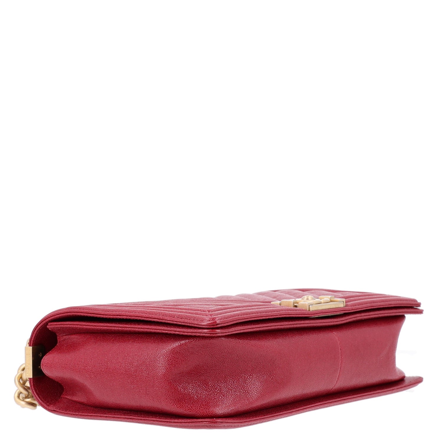 Chanel Caviar Chevron Quilted Medium Boy Flap Red