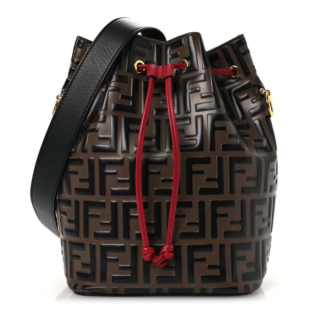 Fendi Vitello Grace F is Fendi Bi-Color FF 1974 Embossed Grande Mon Tresor Bucket Bag Maya Black Fragola