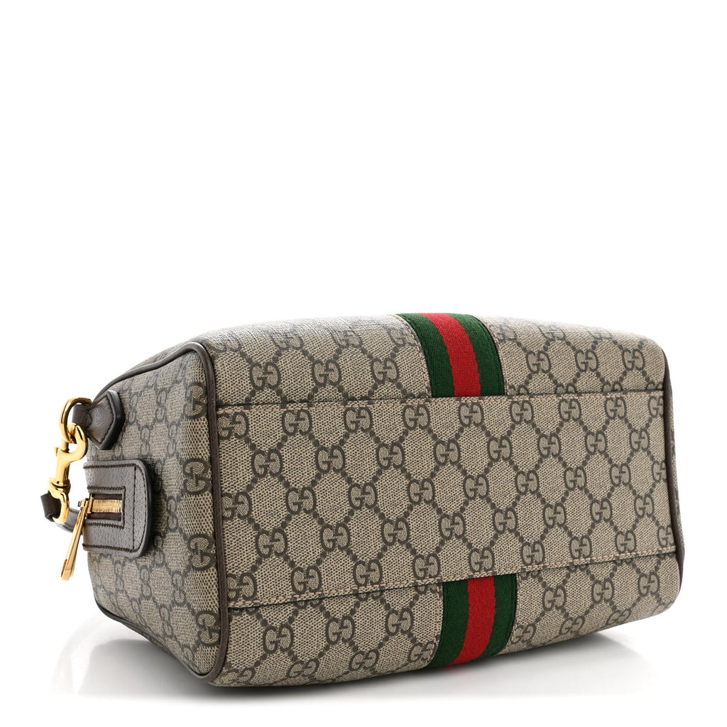 Gucci GG Supreme Monogram Web Small Ophidia Top Handle Bag Beige Ebony