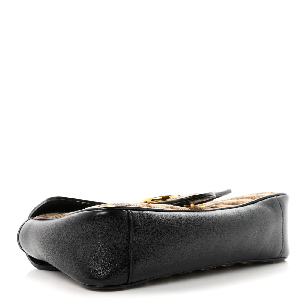 Gucci Monogram Matelasse Diagonal Small GG Marmont Shoulder Bag Beige Black