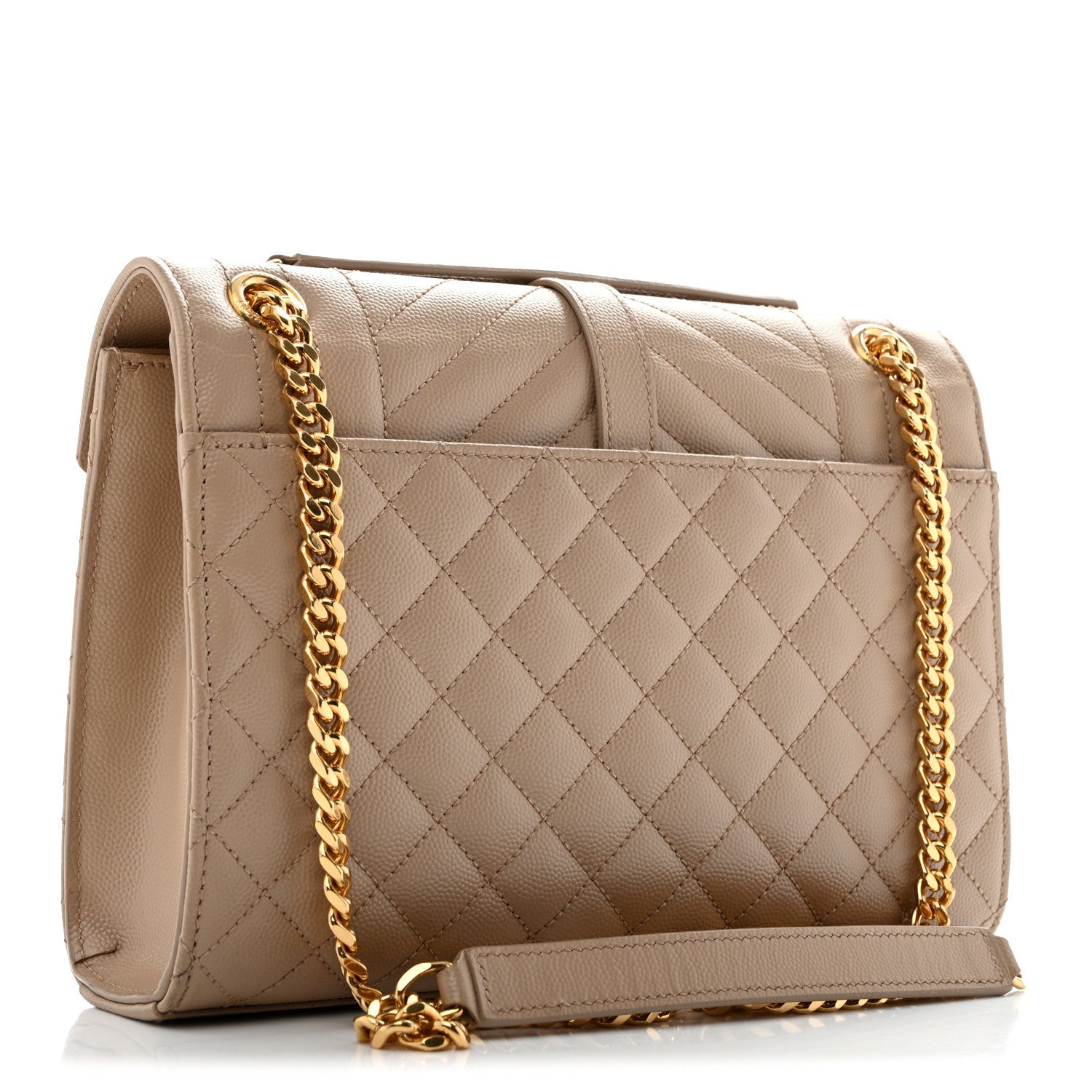 Saint Laurent Grain De Poudre Textured Mixed Matelasse Medium Triquilt Monogram Satchel Dark Beige