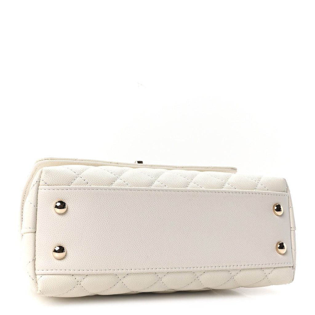 Chanel Caviar Quilted Mini Coco Handle Flap White