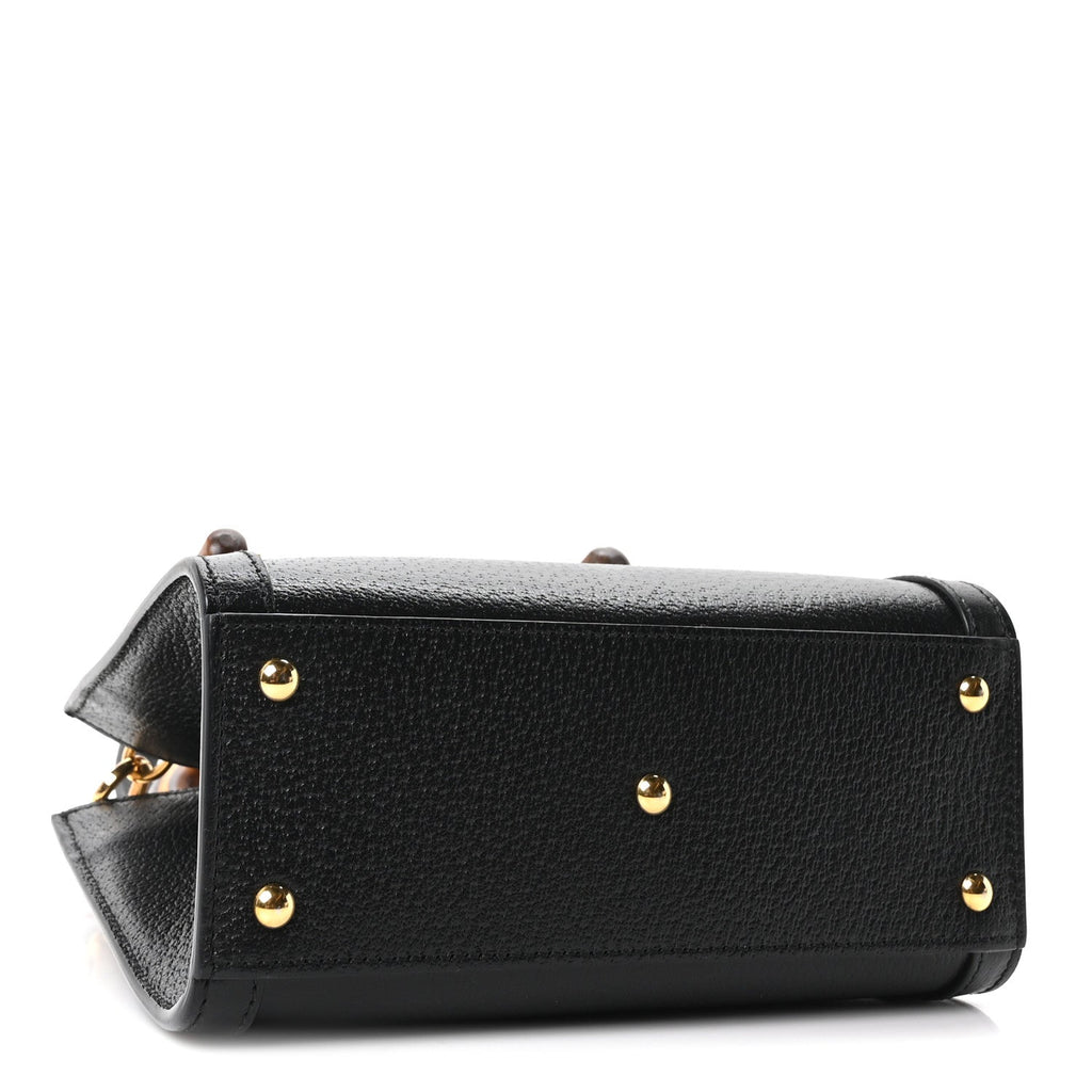 Gucci Textured Dollar Calfskin Web Mini Diana Tote Bag Black Dusty Grey