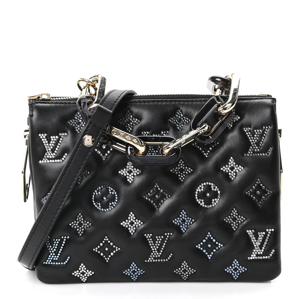 Louis Vuitton Lambskin Swarovski Crystal Embossed Monogram Coussin BB Black