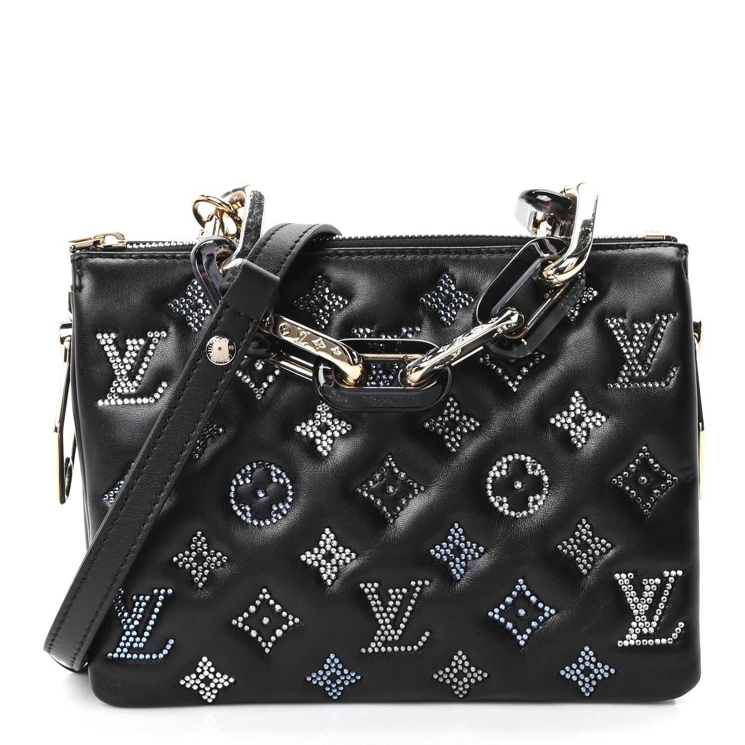 Louis Vuitton Lambskin Swarovski Crystal Embossed Monogram Coussin BB Black