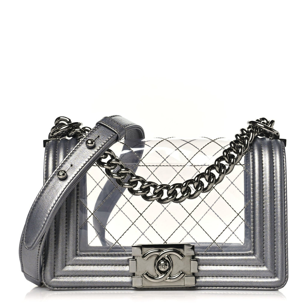 Chanel Metallic Lambskin PVC Quilted Small Boy Flap Silver