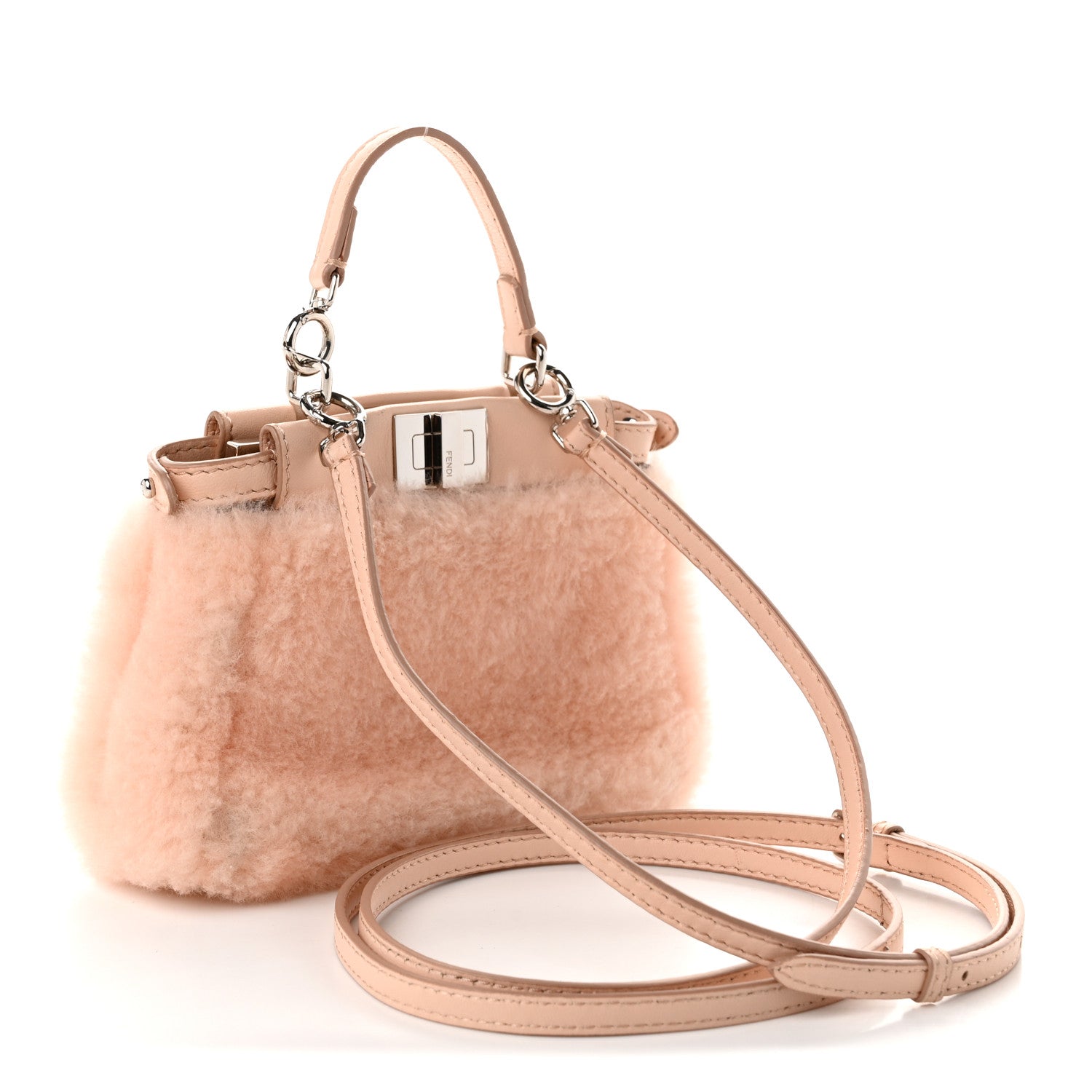 Fendi Shearling Nappa Mini Peekaboo Iconic Satchel Light Rose