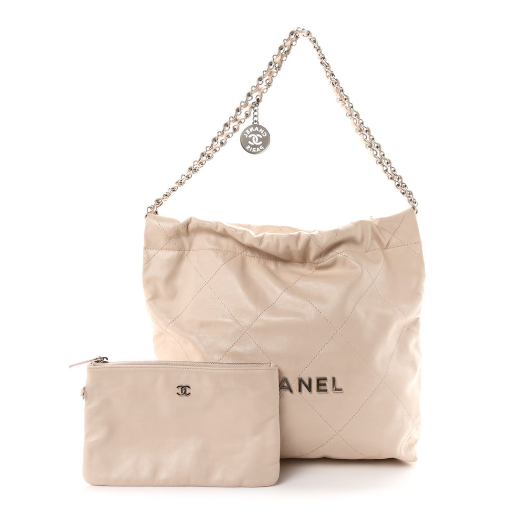 Chanel Shiny Calfskin Quilted Small Chanel 22 Ecru
