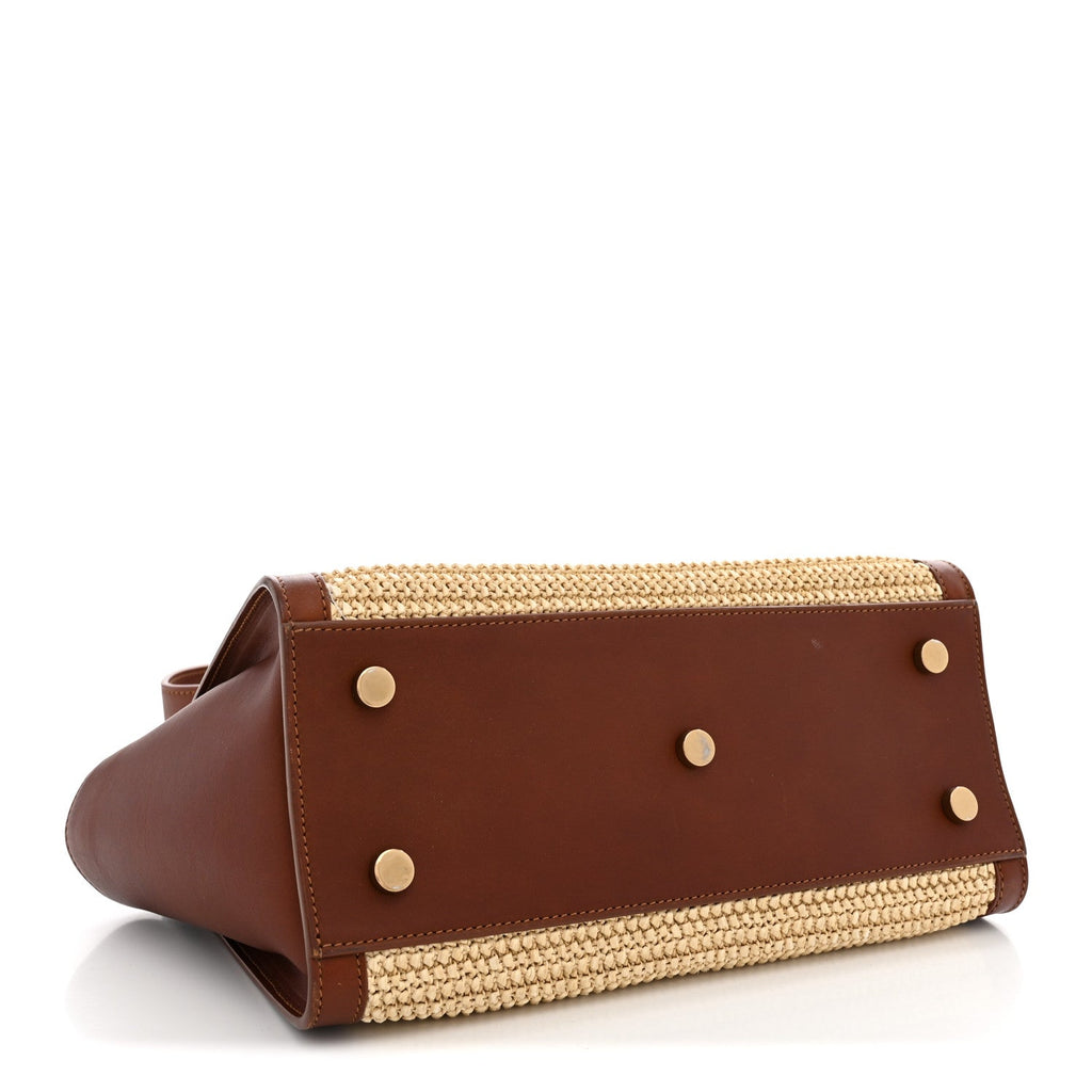 Saint Laurent Raffia Baby Monogram Downtown Cabas Cognac