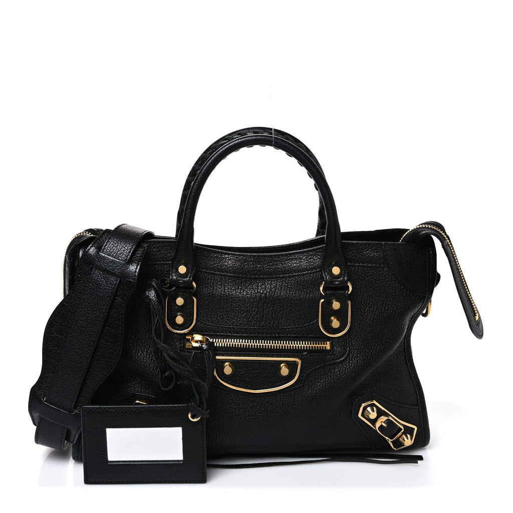 Balenciaga Chevre Gold Metallic Edge Hardware S City Black