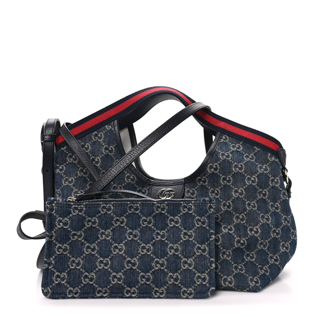 Gucci Denim GG Monogram Web Small Giglio Tote Blue White