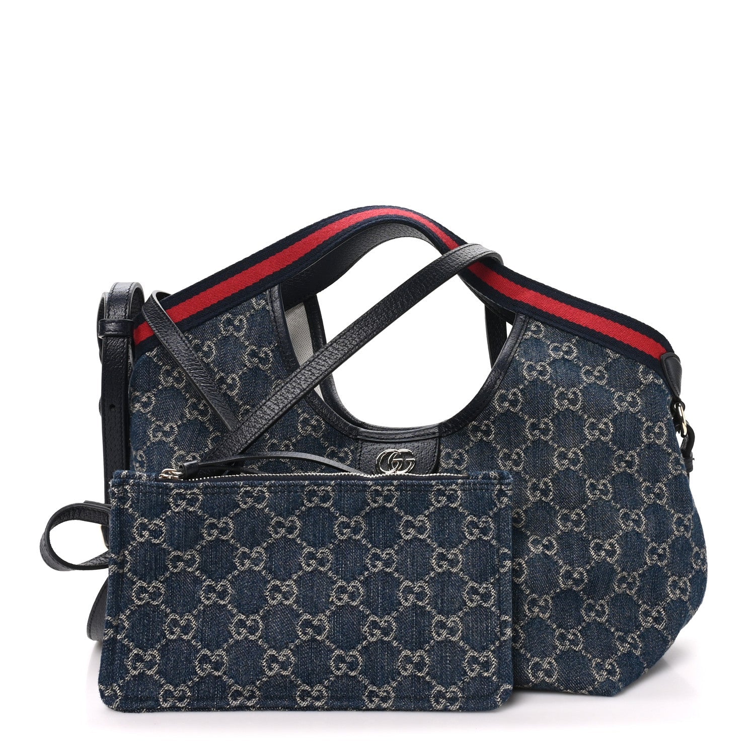 Gucci Denim GG Monogram Web Small Giglio Tote Blue White