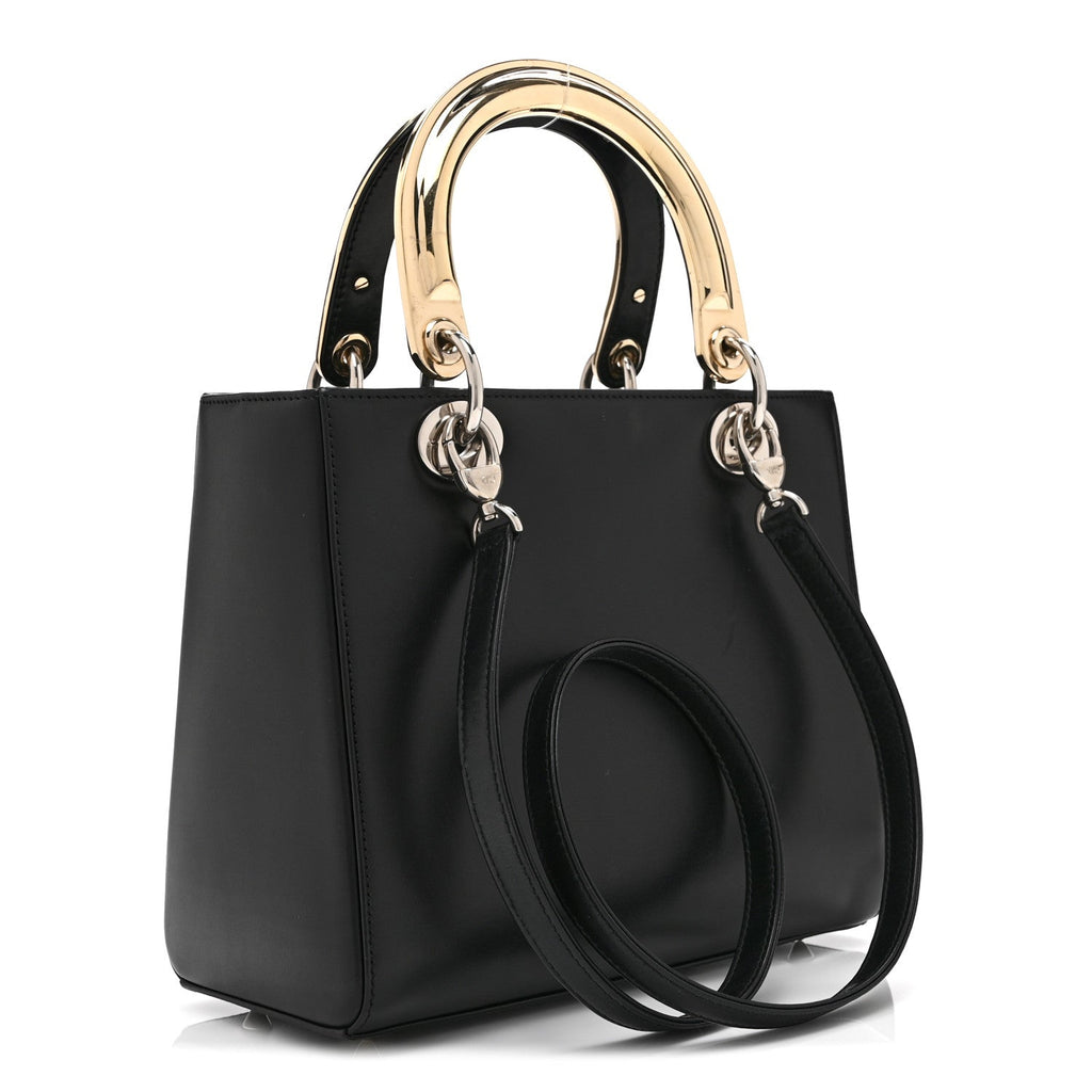 Dior Smooth Calfskin Embroidered Beaded Floral Medium Lady Dior Black