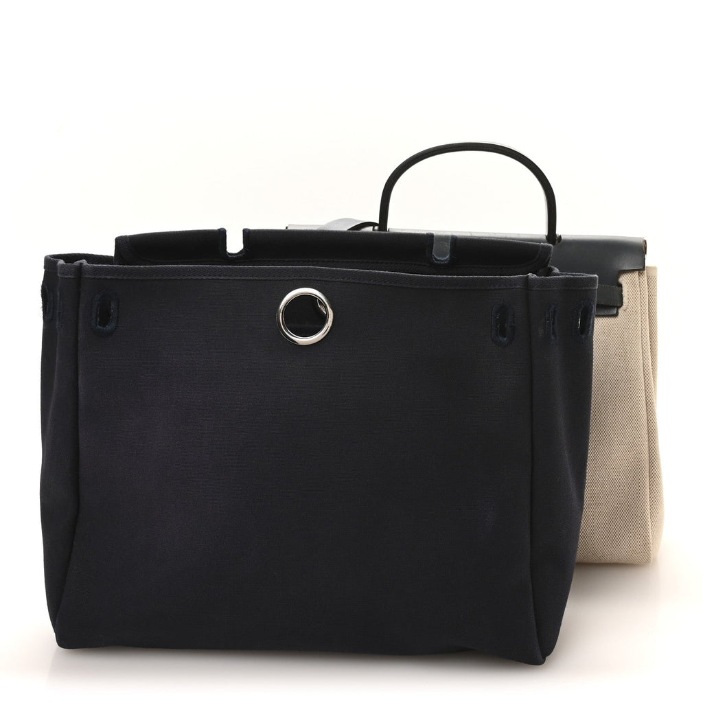 Hermès Toile Vache Calfskin Herbag PM 30 Navy Bleu Natural