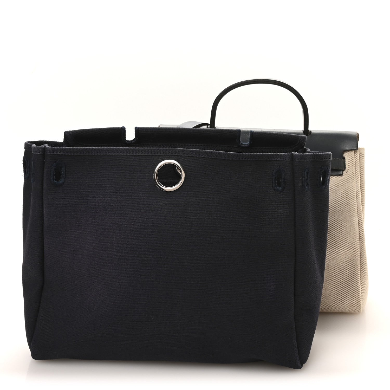 Hermès Toile Vache Calfskin Herbag PM 30 Navy Bleu Natural