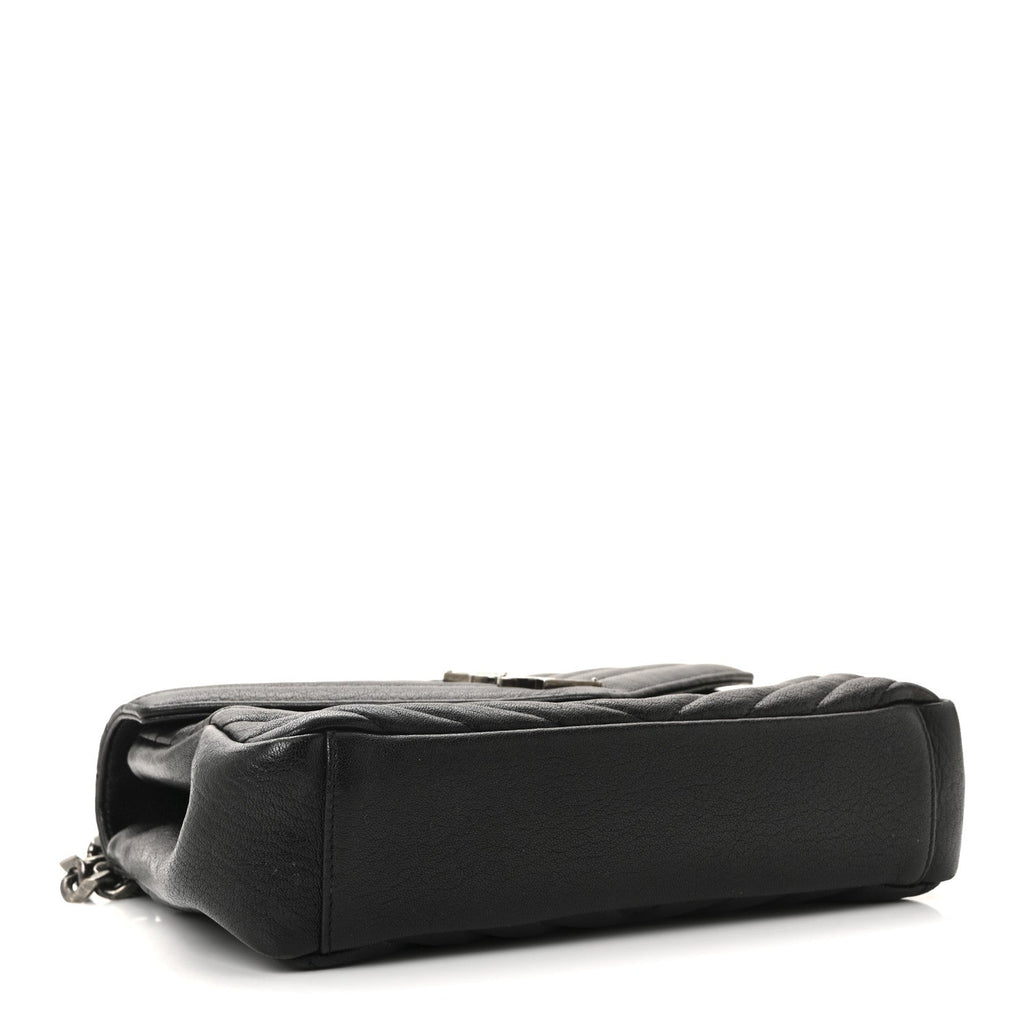 Saint Laurent Sheepskin Matelasse Chevron Monogram Medium College Bag Black