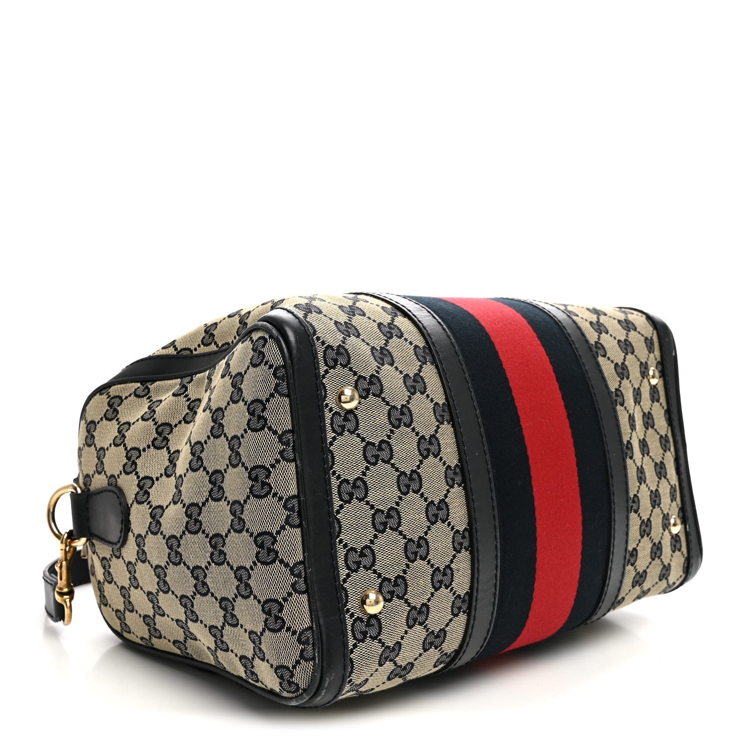 Gucci Monogram Selleria Calfskin Vintage Web Medium Boston Beige Blue