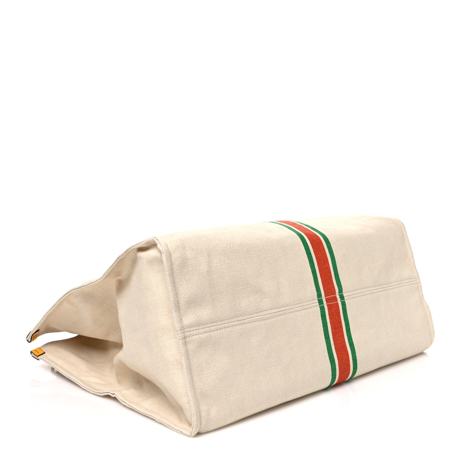 Gucci Linen Heavy Canvas Textured Dollar Calfskin Web Large Retro Interlocking G Foldable Tote Light Beige