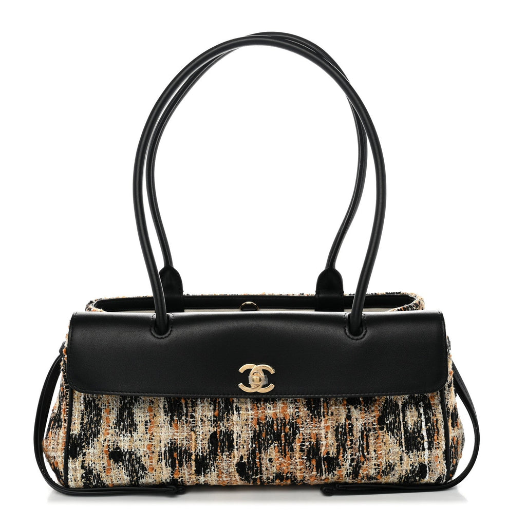 Chanel Calfskin Tweed Mixed Fibers Leopard Print Urban Essentials Small Shopping Bag Brown Black White