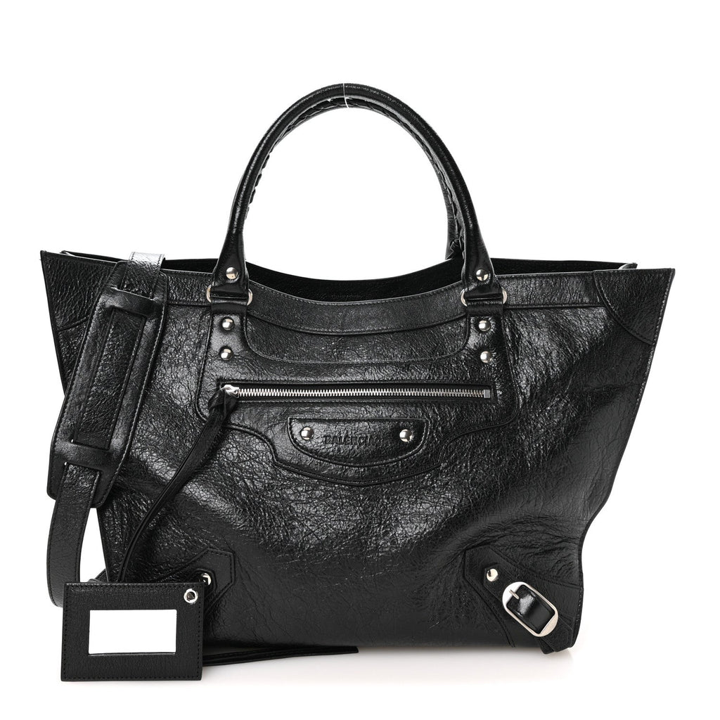 Balenciaga Agneau Arena Neo Classic Silver Hardware Large Upside Down Tote Black