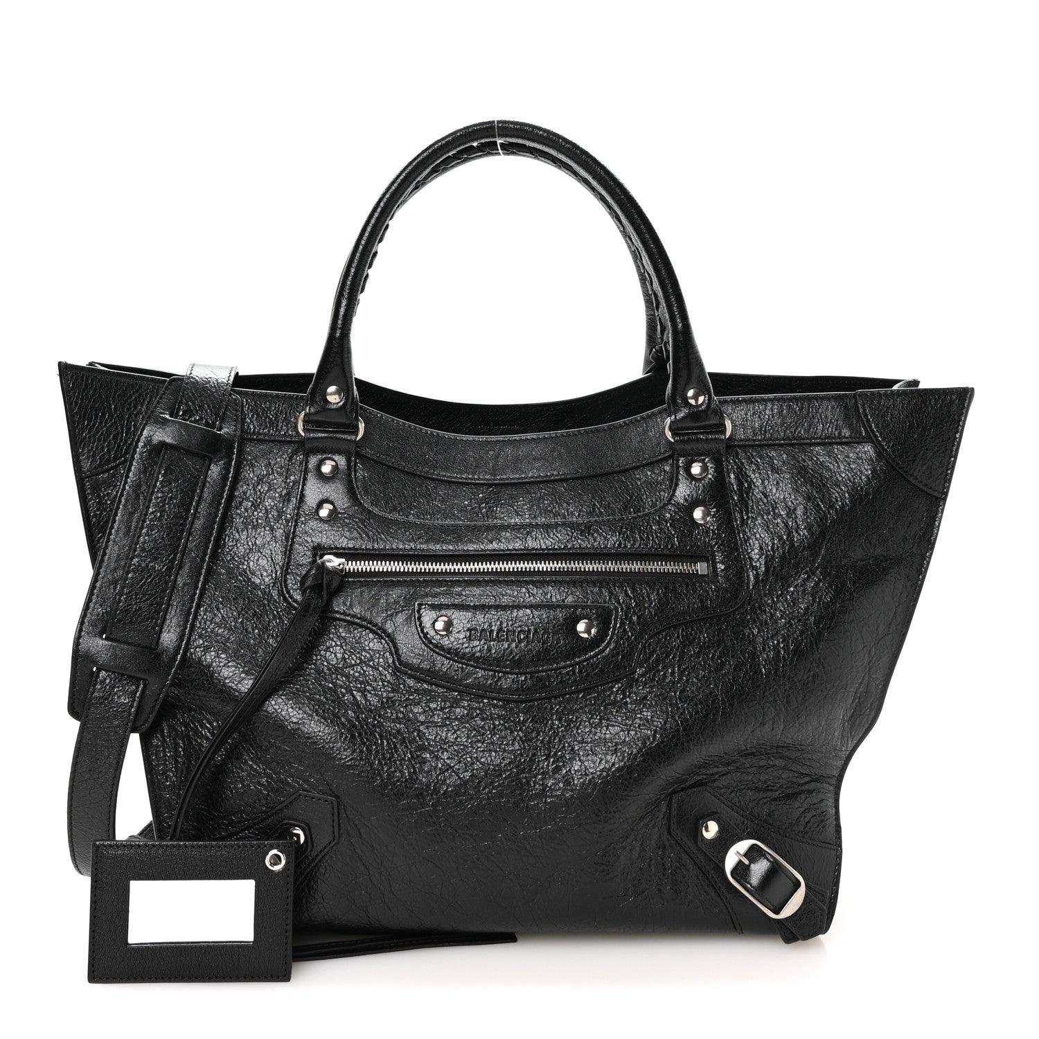 Balenciaga Agneau Arena Neo Classic Silver Hardware Large Upside Down Tote Black