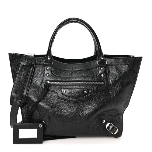 Balenciaga Agneau Arena Neo Classic Silver Hardware Large Upside Down Tote Black