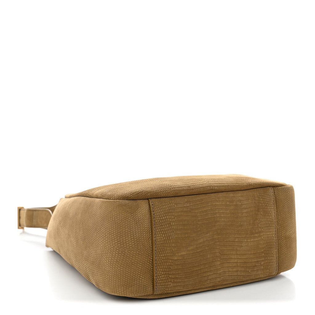 Saint Laurent Suede Lizard Embossed Small Le 5 A 7 Soft Hobo Dark Pistachio