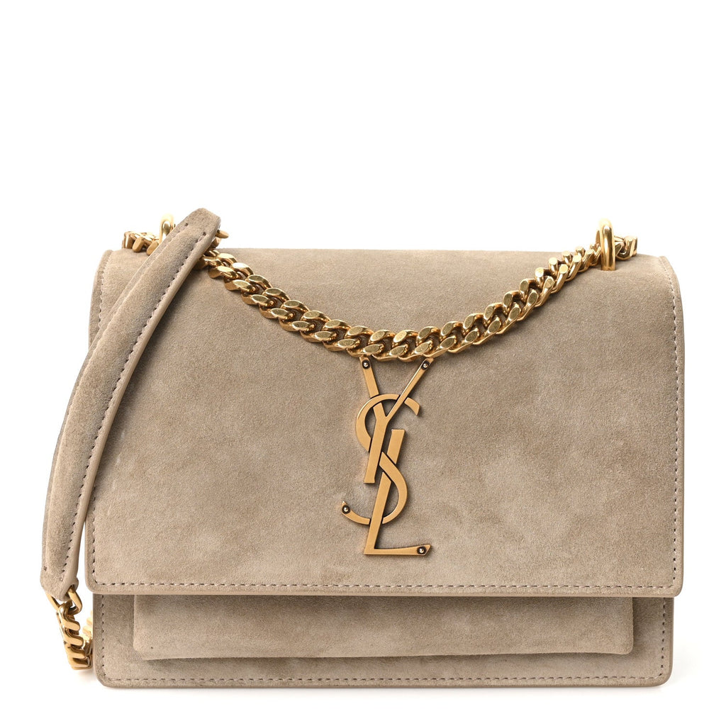 Saint Laurent Suede Calfskin Small Monogram Sunset Dark Beige