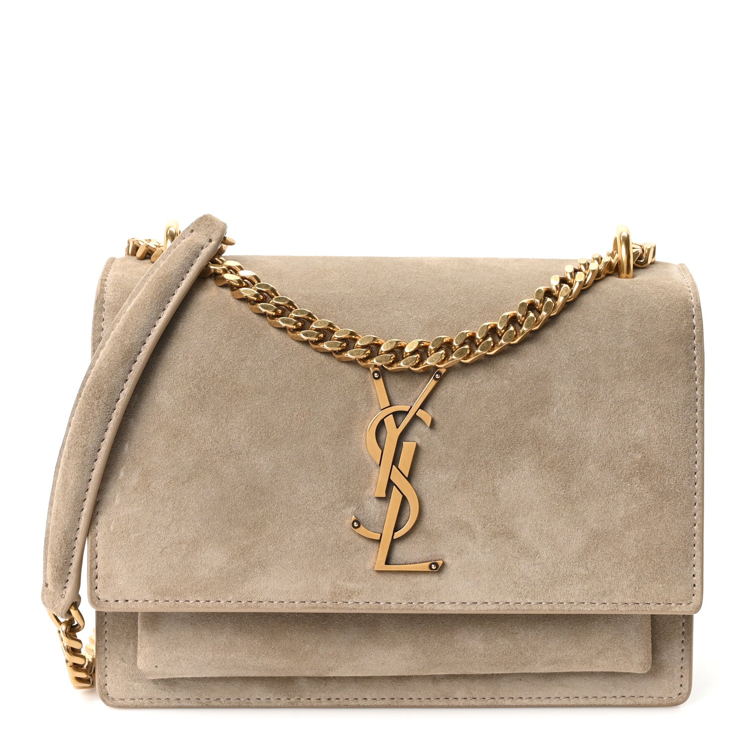 Saint Laurent Suede Calfskin Small Monogram Sunset Dark Beige