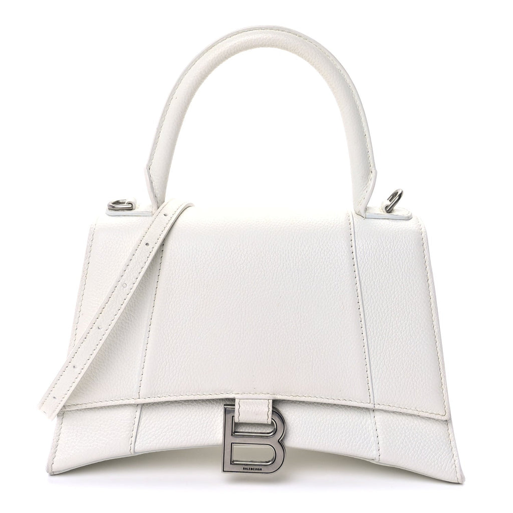 Balenciaga Grained Calfskin Small Hourglass Top Handle Bag White