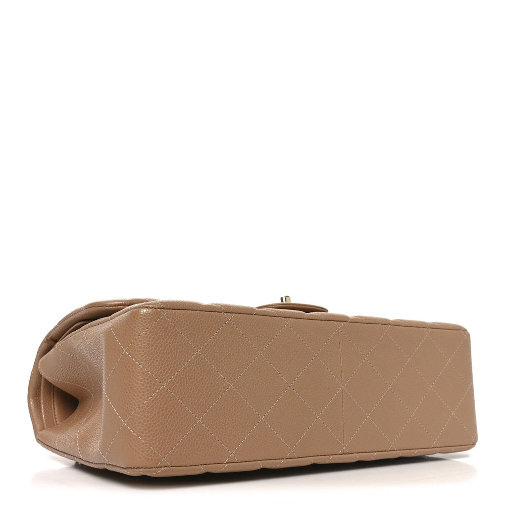 Chanel Caviar Quilted Jumbo Double Flap Beige