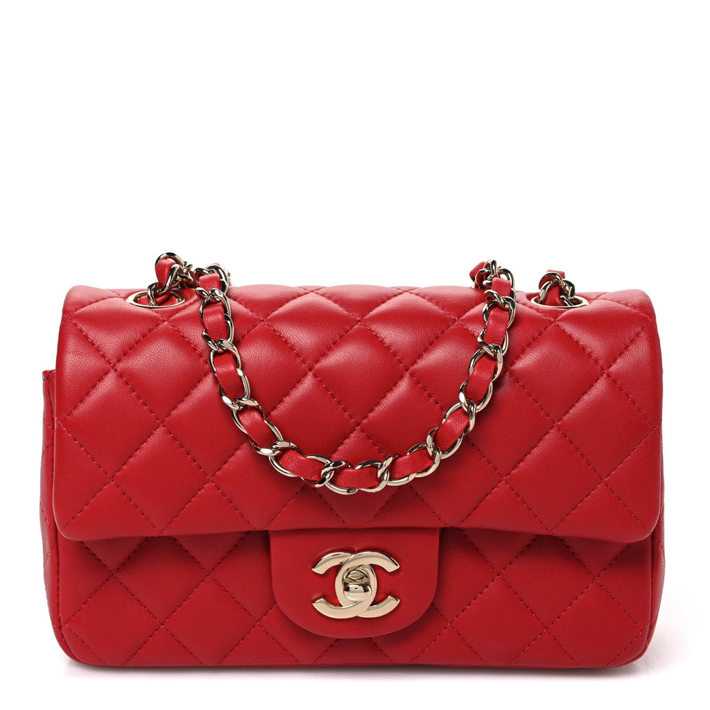 Chanel Lambskin Quilted Mini Rectangular Flap Red