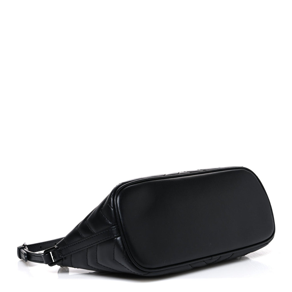 Gucci Calfskin Matelasse Chevron Monochrome GG Marmont Sling Shoulder Bag Black