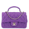 Chanel Lambskin Quilted Mini Top Handle Rectangular Flap Dark Purple