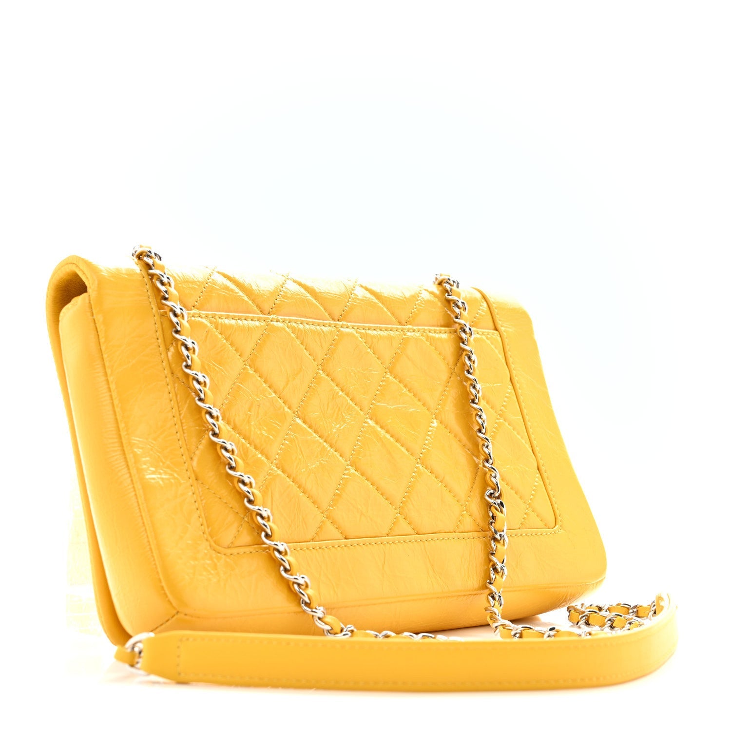 Chanel Shiny Aged Calfskin Quilted Flap Yellow