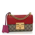 Gucci GG Supreme Monogram Calfskin Small Padlock Shoulder Bag Beige Hibiscus Red New Rosette