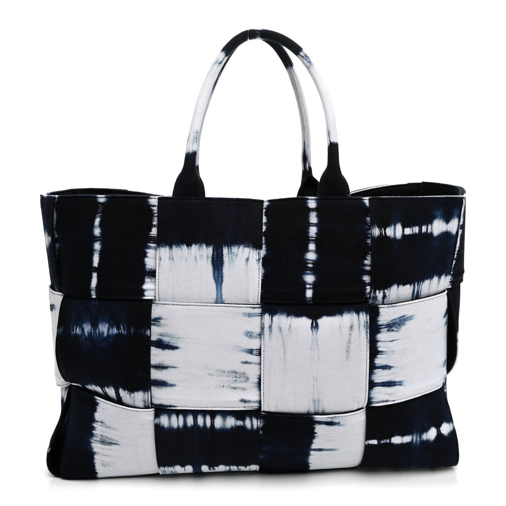 Bottega Veneta Denim Tie Dye Maxi Intrecciato Large Arco Tote Navy White