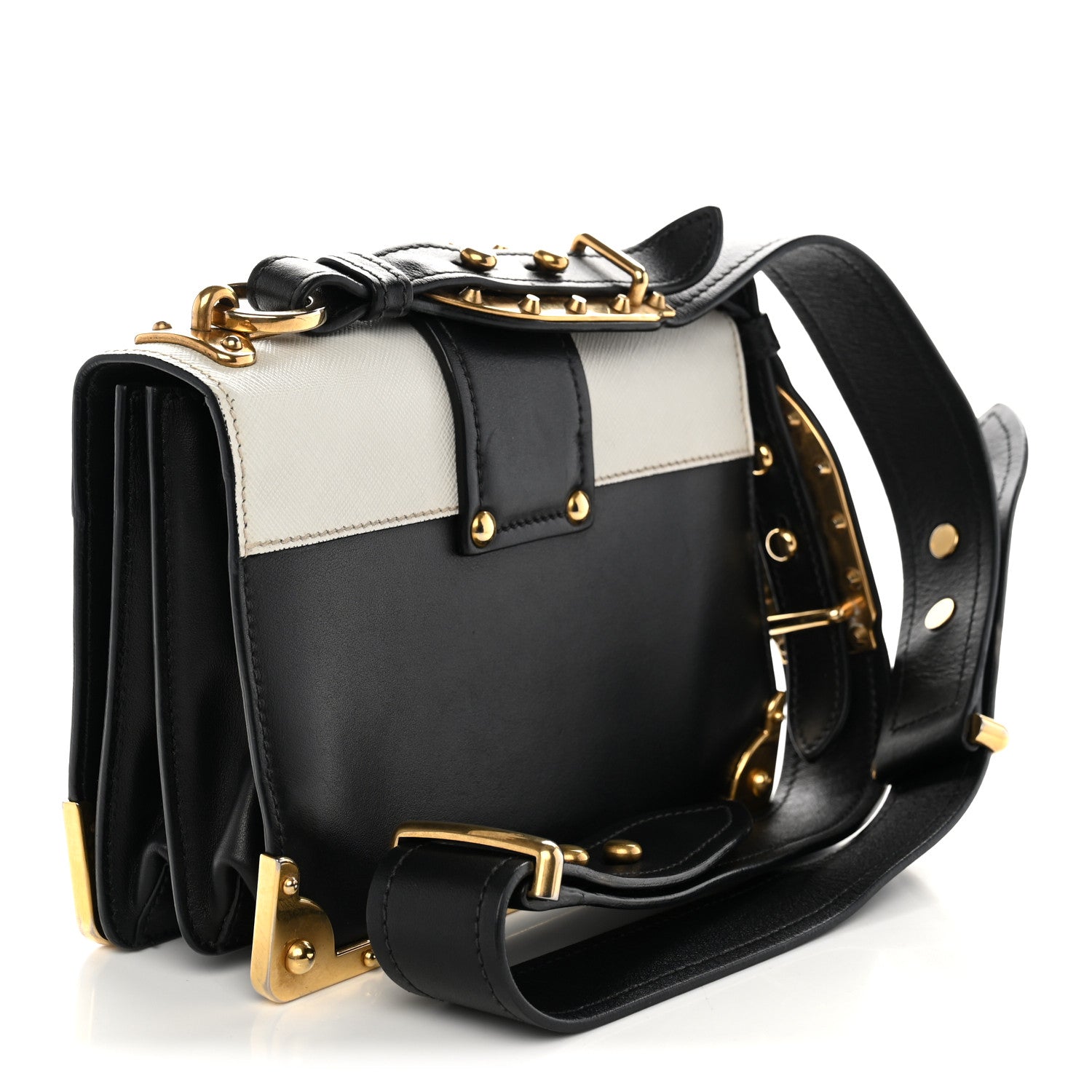 Prada City Calf Saffiano Cahier Bag Talco Black
