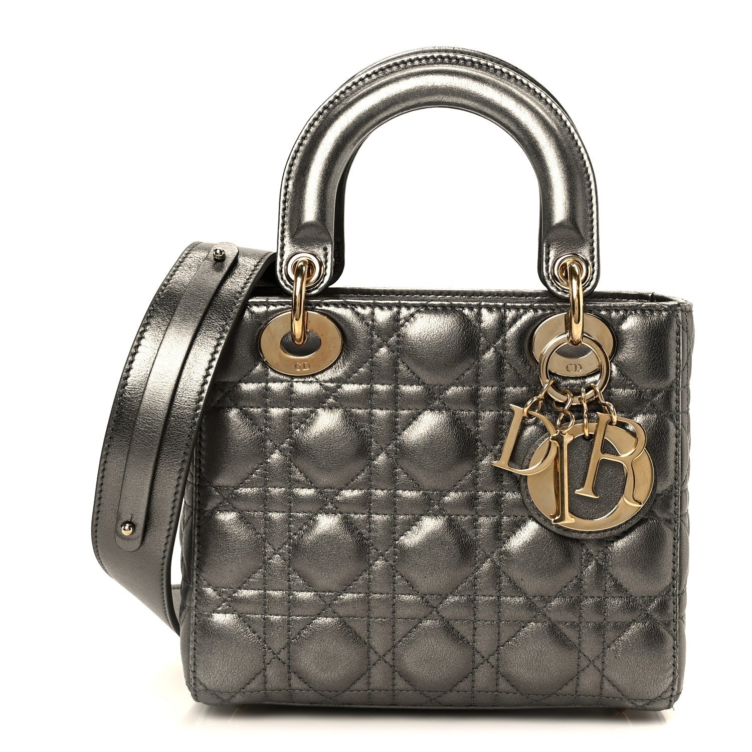 Dior Metallic Lambskin Cannage Small My ABCDior Lady Dior Dark Silver