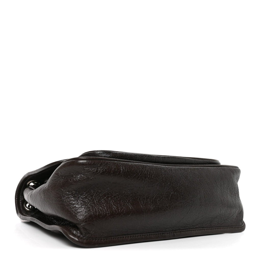 Saint Laurent Crinkled Calfskin Matelasse Monogram Medium Niki Chain Satchel Moka