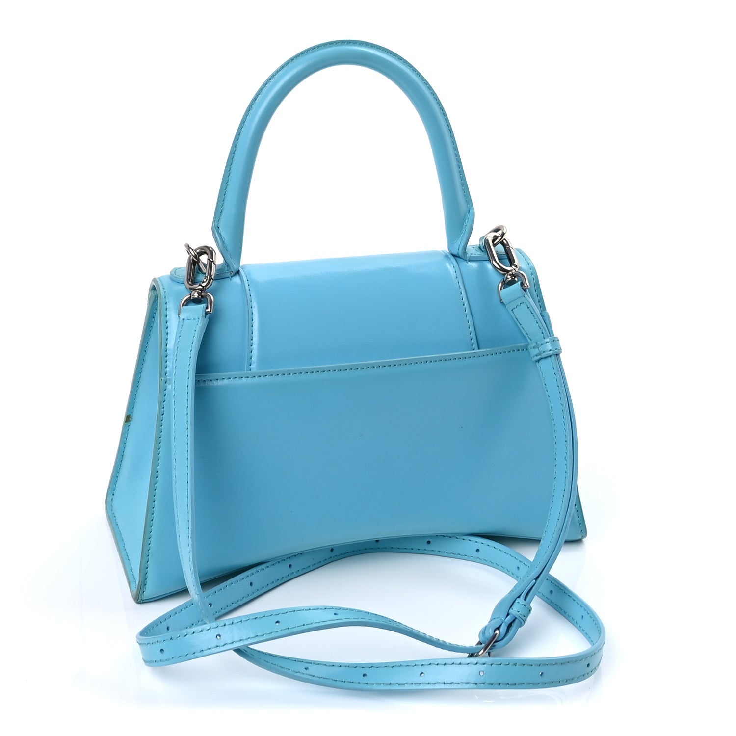 Balenciaga Shiny Box Calfskin Tonal B Small Hourglass Top Handle Bag Azur